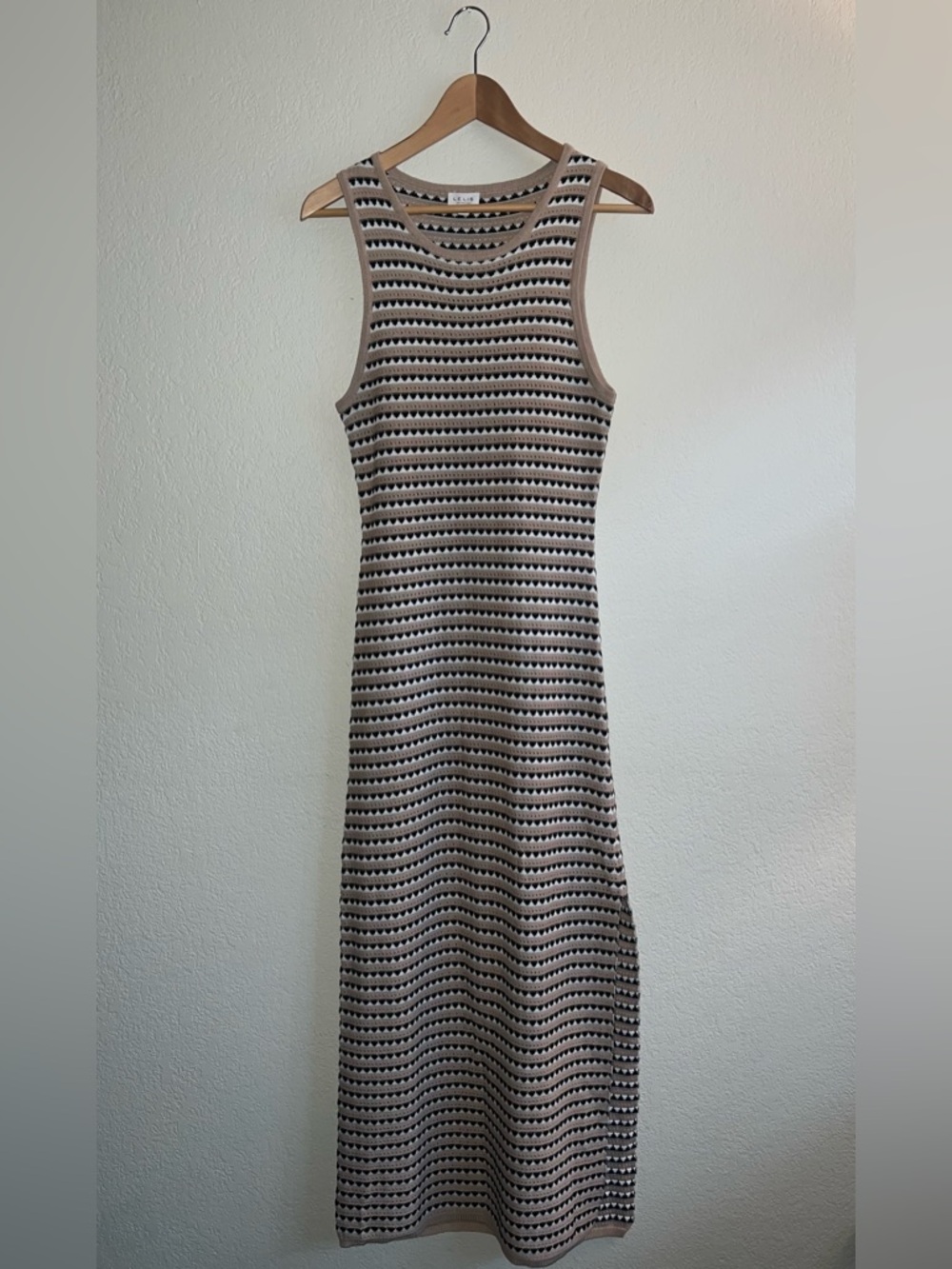 Le Lis Collection Crochet Knit Tank Maxi Dress Medium Taupe Boho